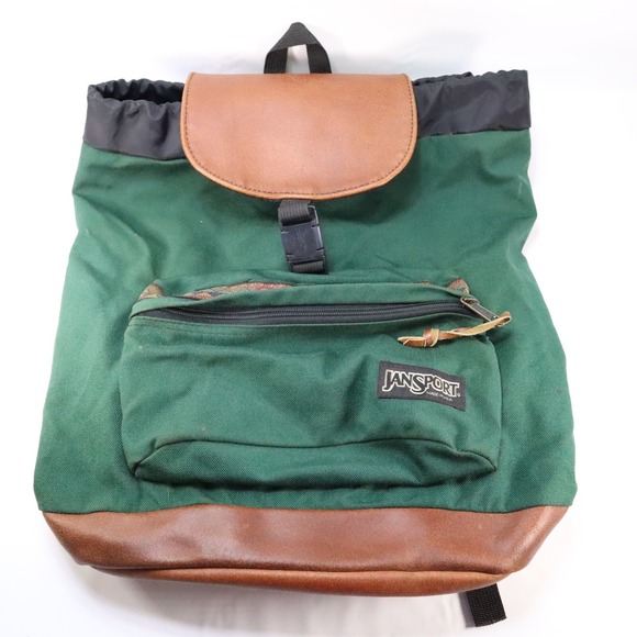 Vintage 90s Jansport USA Leather Bottom Backpack Aztec Southwestern Drawstring